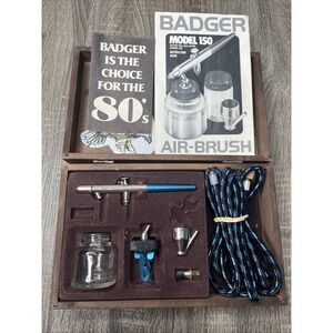 VTG Badger Airbrush Kit Model 150-4 PK W/Wooden Box & Instruction Book USA 80's